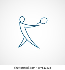 Tennis Player With Racquet Blue Line Icon On White Background