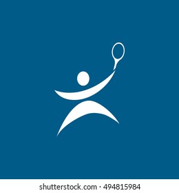 Tennis Player With Racquet Flat Icon On Blue Background