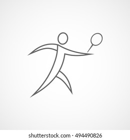 Tennis Player With Racquet Line Icon On Gray Background