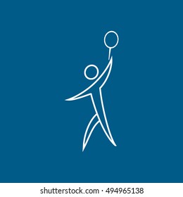Tennis Player With Racquet Line Icon On Blue Background