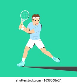 TENNIS PLAYER READY TO HIT THE BALL. SPORT ILLUSTRATION.