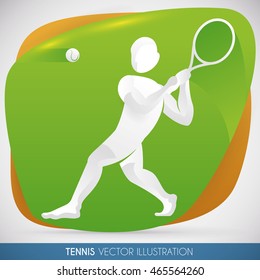 Tennis player ready to return a throw with his racket in a match.