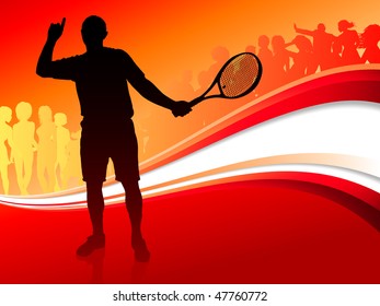 Jugador de tenis con una imagen vectorial original de la banda roja abstracta