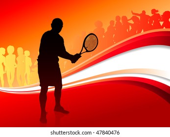 Jugador de tenis con una imagen vectorial original de la banda roja abstracta