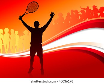 Jugador de tenis con una imagen vectorial original de la banda roja abstracta
