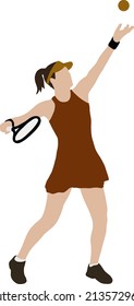 Tennis player in a red dress swings a racket