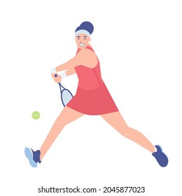 Tennis player returns the ball with a double backhand. Athletes in uniform playing tennis. Professional tennis player women during sports match in isolated white background