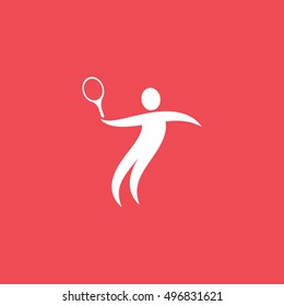 Tennis Player With Rocquet Flat Icon On Red Background