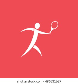 Tennis Player With Rocquet Flat Icon On Red Background