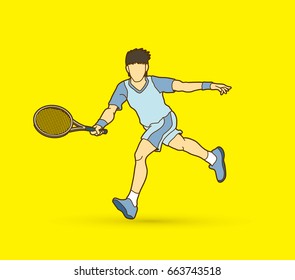 Tennis player running , Man play tennis movement vector.