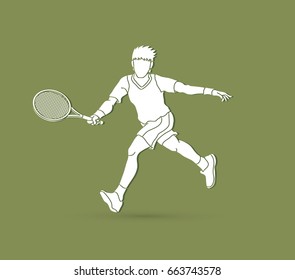 Tennis player running , Man play tennis movement graphic vector.