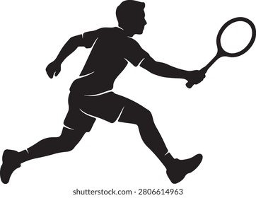 Tennis player running with racket ready for a powerful return shot.