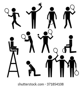 Tennis Player Serve Stroke Ball Boy Line Judge Umpire Referee Champion Icon Sign Pictogram
