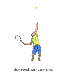 Tennis player serving ball, isolated vector illustration