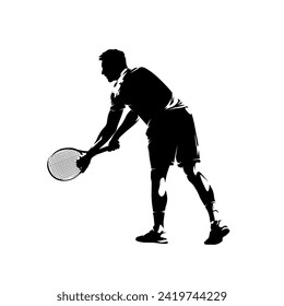 Jugador de tenis sirviendo pelota, silueta vectorial aislada, logotipo de tenis