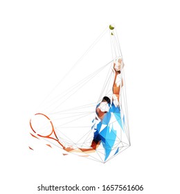 Tennisspieler, der Ball serviert, Low-Poly-Vektorillustration-Illustration