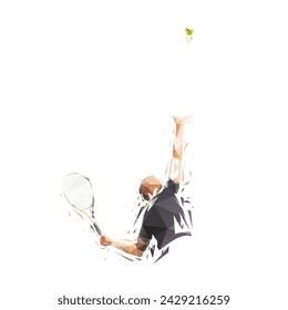 Jugador de tenis que sirve la bola, ilustración vectorial aislada de bajo poli, logotipo de tenis