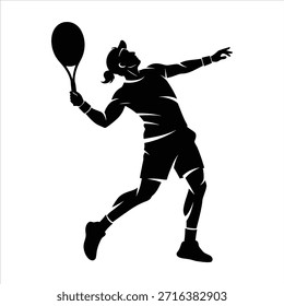 Jugador de tenis que sirve la pelota, raqueta, atleta, ropa deportiva, pose dinámica, deporte de verano, estilo de vida activo. Aislado sobre fondo blanco.