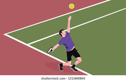 Tennis player serving ball. Tennis scene stock illustration.