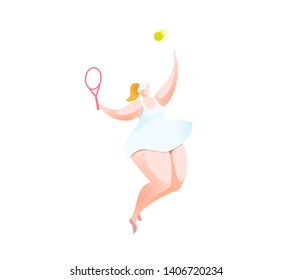 Tennis Player serving high to hit an Ace in this Championship match. Summer Sport. Cartoon Character Illustration Isolated On White background