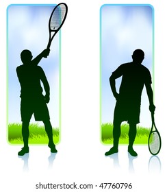 Tennis Player set with Nature Frame Background Original Vector Illustration