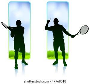 Tennis Player set with Nature Frame Background Original Vector Illustration