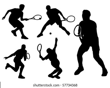 Tennis player silhouette in different poses and attitudes