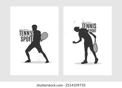 Tennisspieler Silhouette. Grunge Sport-Vektorgrafik. Perfekt für Poster, T-Shirt-Druck oder Sport-Themen-Designs