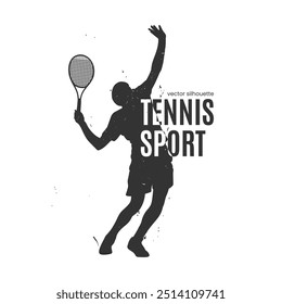 Tennisspieler Silhouette. Grunge Sport-Vektorgrafik. Perfekt für Poster, T-Shirt-Druck oder Sport-Themen-Designs