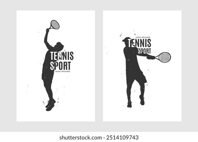 Tennisspieler Silhouette. Grunge Sport-Vektorgrafik. Perfekt für Poster, T-Shirt-Druck oder Sport-Themen-Designs