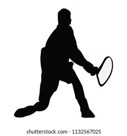 Tennis player silhouette. Man tennis players vector silhouette isolated on white background.