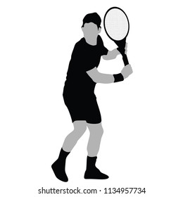 Tennis player silhouette. Man tennis players vector silhouette isolated on white background.