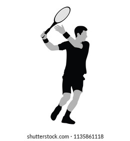 Tennis player silhouette. Man tennis players vector silhouette isolated on white background.