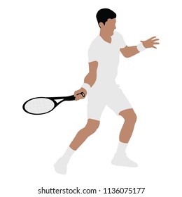 Tennis player silhouette. Man tennis players vector silhouette isolated on white background.