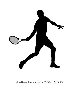 Tennis player silhouette. Man with tennis racket. Sport icon or logo. Vector illustration.