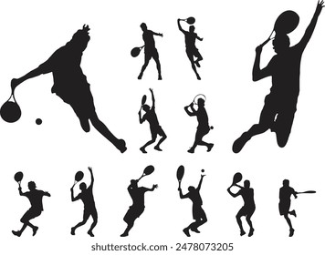 tennis player silhouette in many pose