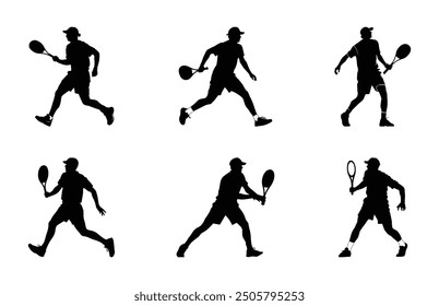 Tennis Player Silhouette Vector Bundle, Men Tennis Players Black Clipart Set