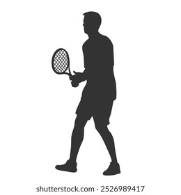 Tennis player silhouette in vector, flat style.