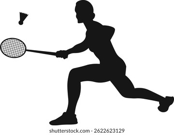 Tennis player silhouette in vector flat style.