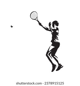 Tennis player silhouette, woman playing tennis, isolated vector silhouette, side view