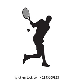 Tennis player silhouettes. Tennis game. One man playing tennis isolated on white background