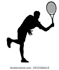 Tennis Player Silhouettes - Man or Boy Playing Line Shot.