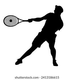 Tennis Player Silhouettes - Man or Boy Smashing Shot on Forehand 