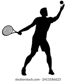 Tennis Player Silhouettes - Man or Boy Playing Serving Ball 