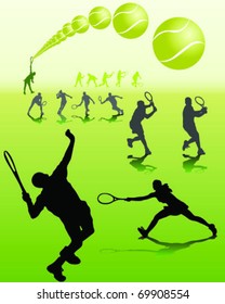 tennis player silhouettes with shadows on green background