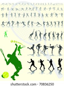 tennis player silhouettes with shadows on yellow background