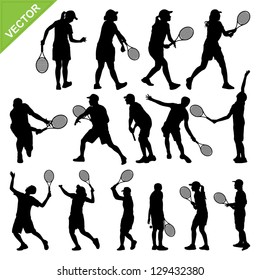 Tennis player silhouettes vector