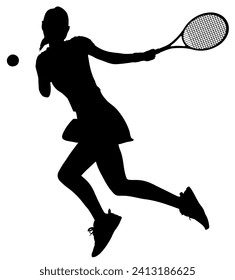 Tennis Player Silhouettes - Woman or Girl Playing Smashing Running Stroke.