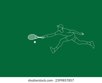 A Tennis player simple vector background, banner, poster with man, racket and ball. Line drawing art illustration of male tennis player. Tenis player vector.