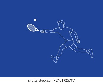 A Tennis player simple vector background, banner, poster with man, racket and ball. Line drawing art illustration of male tennis player. Tenis player vector.